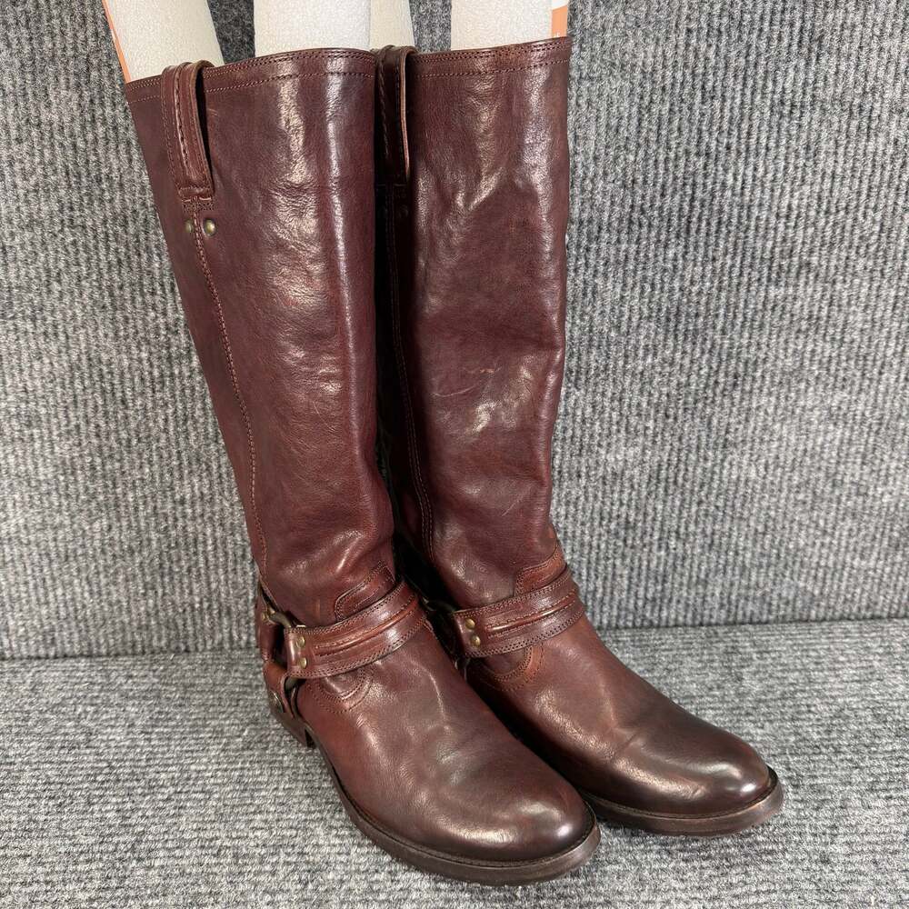 Frye Boots Womens 8.5 B Brown Leather Tall Harness Knee High Riding Boots 76434